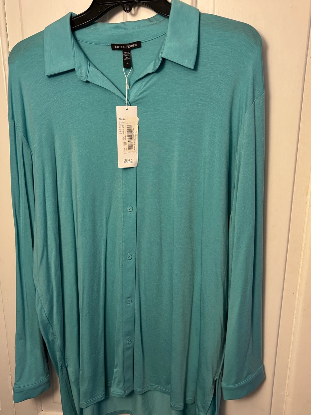 Eileen Fisher Teal Collared Button-Down Long Sleeve Shirt